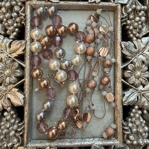 2 Elegant Faux Pearl, Rose Gold and Bead Jewelry Set